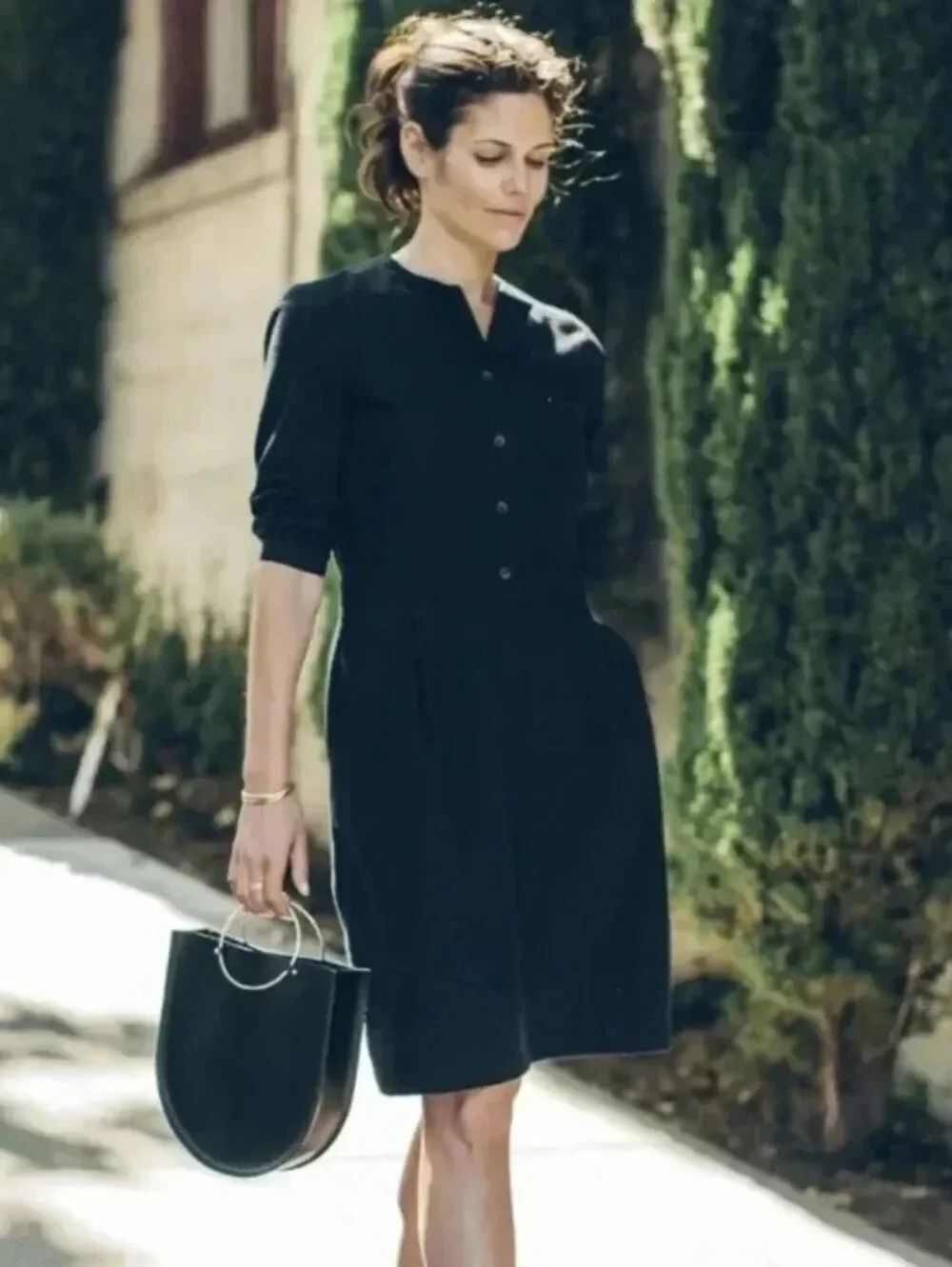 Taylor Stitch Black Juniper Dress Brushed Cotton XS Minimalist Pocket 3/4 Sleeve